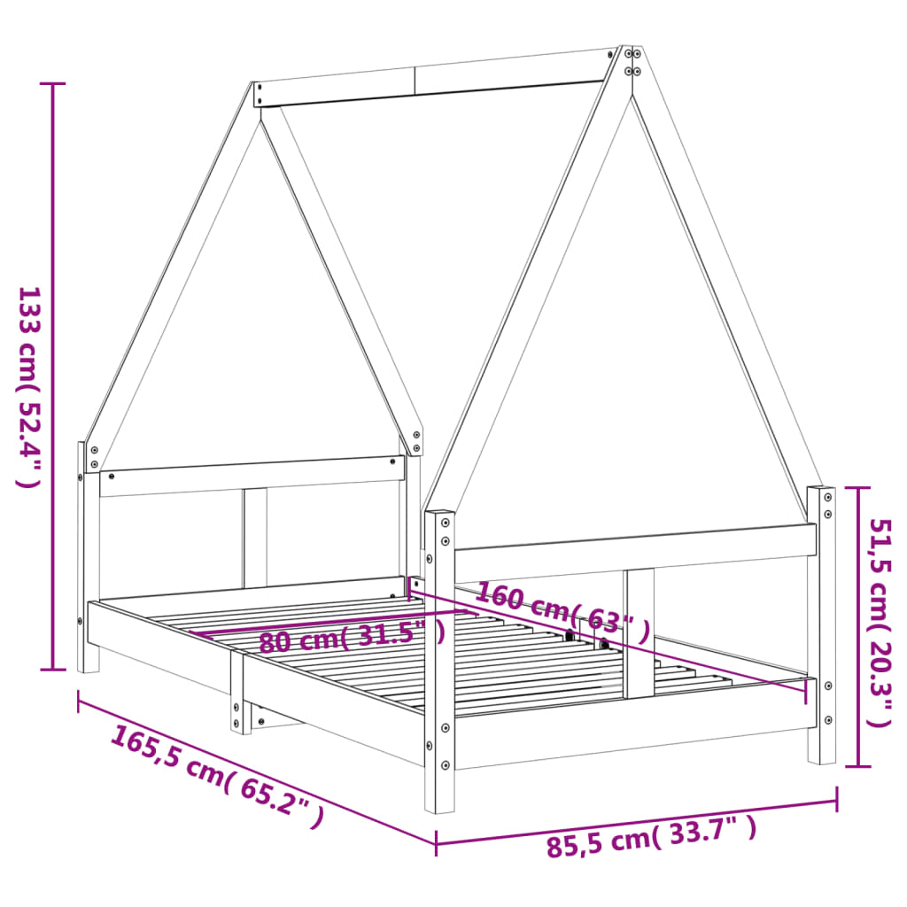Barnesengeramme svart 80x160 cm heltre furu - SminkeBord.no
