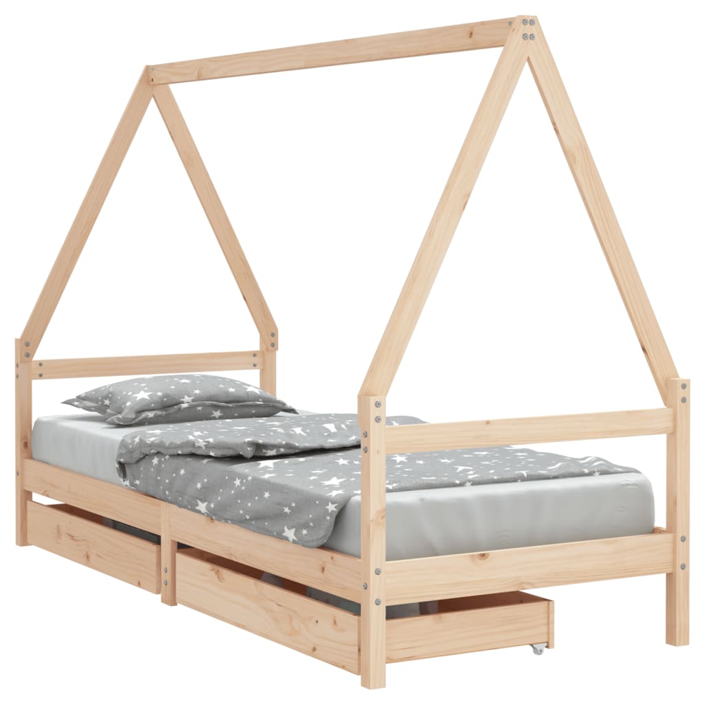 Barnesengeramme med skuffer 90x190 cm heltre furu - SminkeBord.no