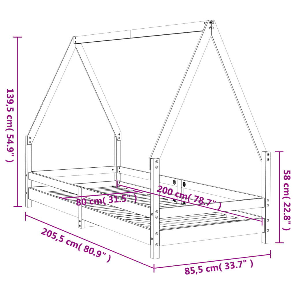 Barnesengeramme 80x200 cm heltre furu - SminkeBord.no