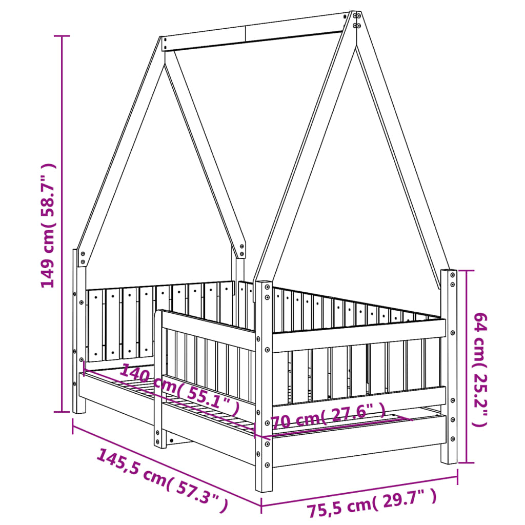 Barnesengeramme 70x140 cm heltre furu - SminkeBord.no