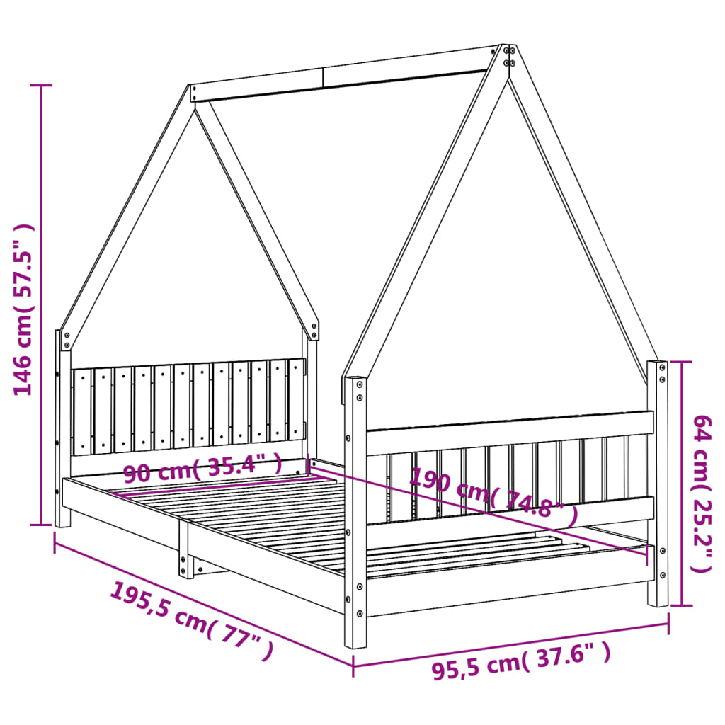 Barnesengeramme hvit 90x190 cm heltre furu - SminkeBord.no