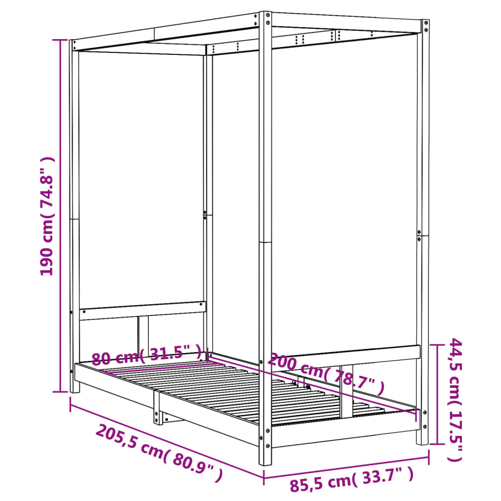 Barnesengeramme svart 80x200 cm heltre furu - SminkeBord.no