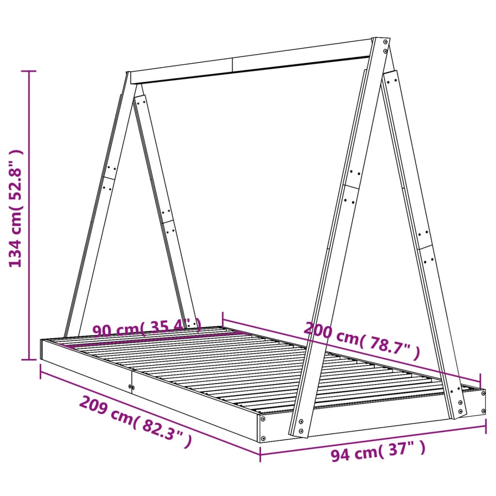 Barnesengeramme hvit 90x200 cm heltre furu - SminkeBord.no