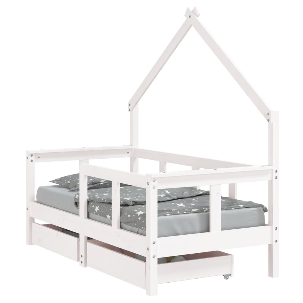 Barnesengeramme med skuffer hvit 70x140 cm heltre furu - SminkeBord.no