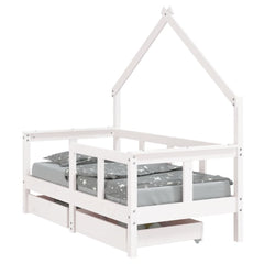 Barnesengeramme med skuffer hvit 70x140 cm heltre furu - SminkeBord.no
