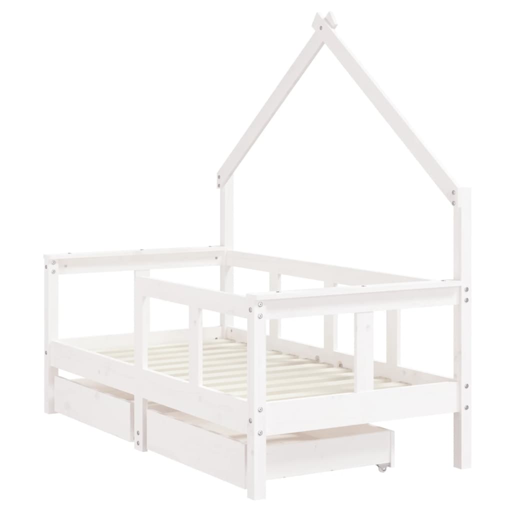 Barnesengeramme med skuffer hvit 70x140 cm heltre furu - SminkeBord.no