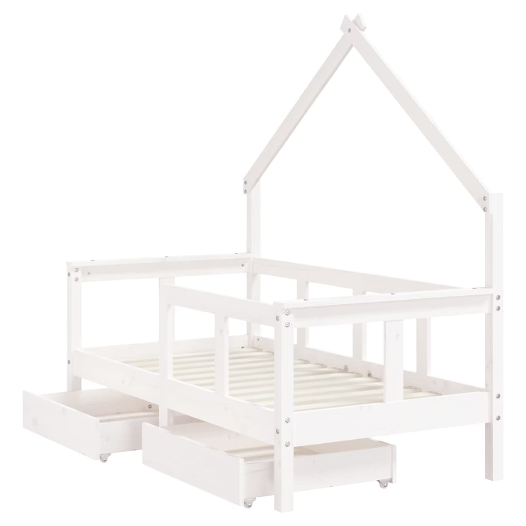 Barnesengeramme med skuffer hvit 70x140 cm heltre furu - SminkeBord.no