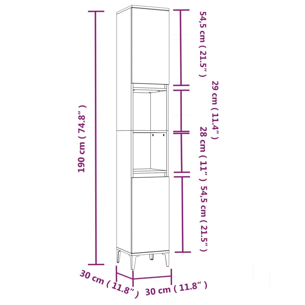 Baderomsskap røkt eik 30x30x190 cm konstruert tre