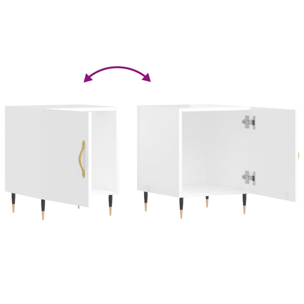 Nattbord 2 stk høyglans hvit 40x40x50 cm konstruert tre - SminkeBord.no