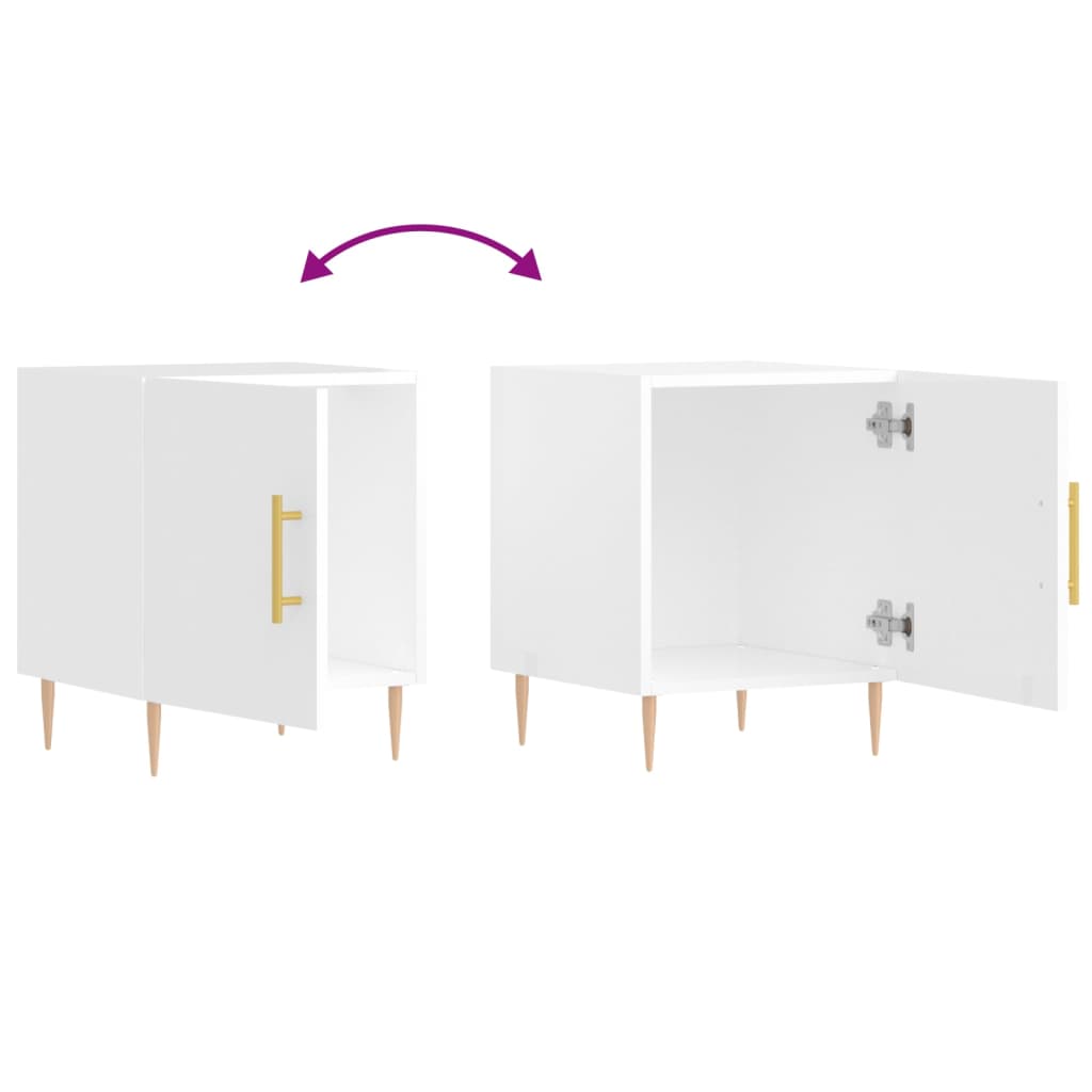 Nattbord 2 stk høyglans hvit 40x40x50 cm konstruert tre - SminkeBord.no
