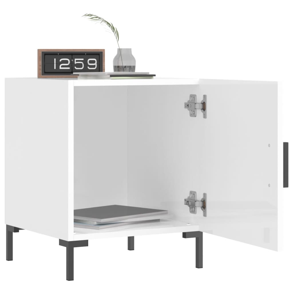 Nattbord 2 stk høyglans hvit 40x40x50 cm konstruert tre - SminkeBord.no