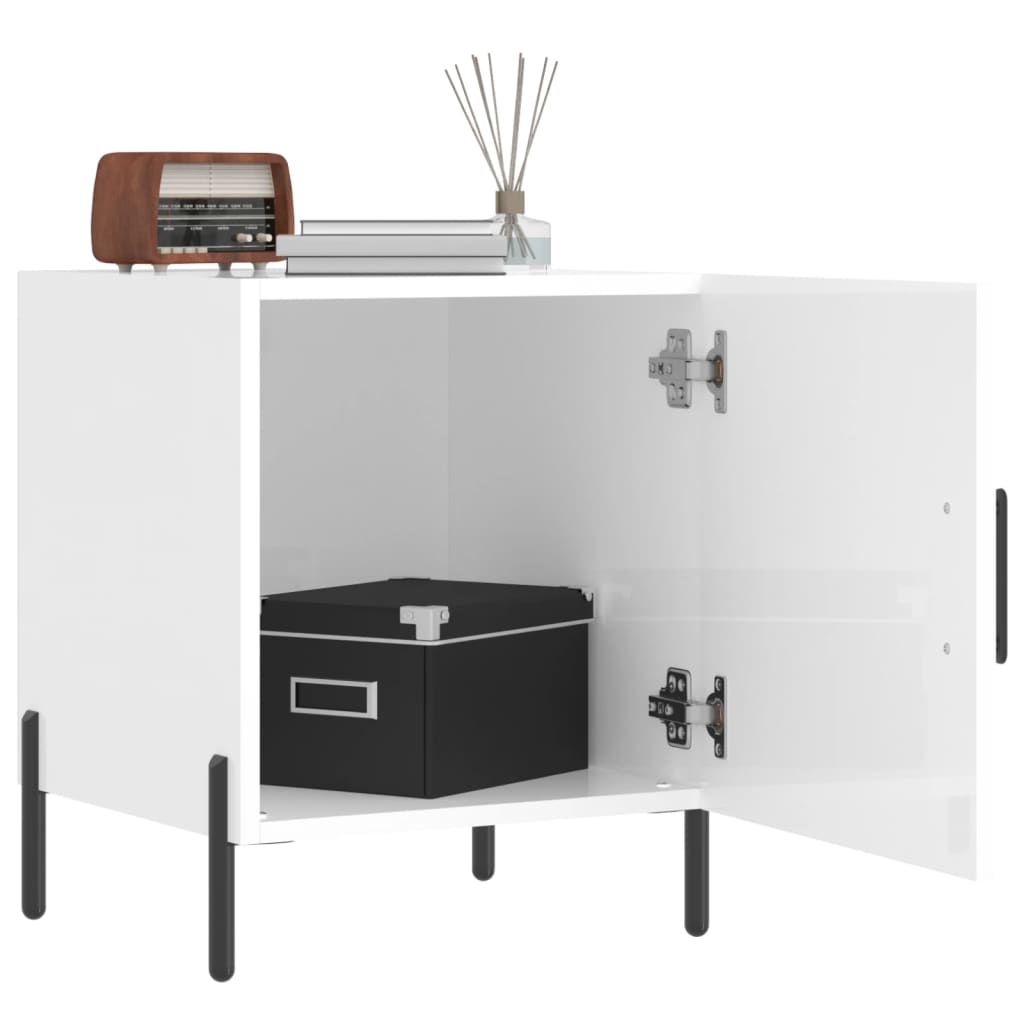 Nattbord 2 stk høyglans hvit 40x40x50 cm konstruert tre - SminkeBord.no