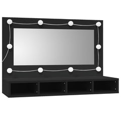 Speilskap med LED svart 90x31,5x62 cm