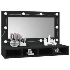 Speilskap med LED svart 90x31,5x62 cm