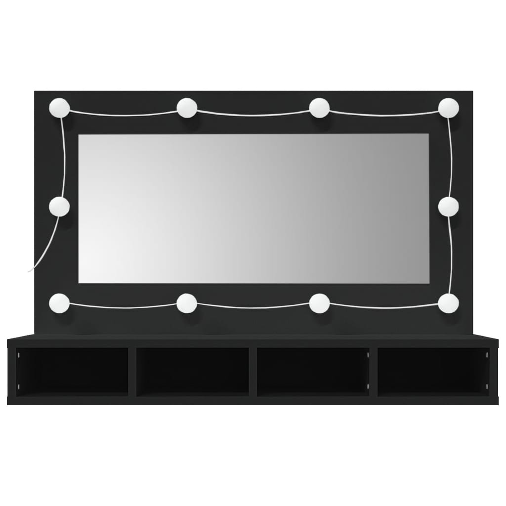 Speilskap med LED svart 90x31,5x62 cm