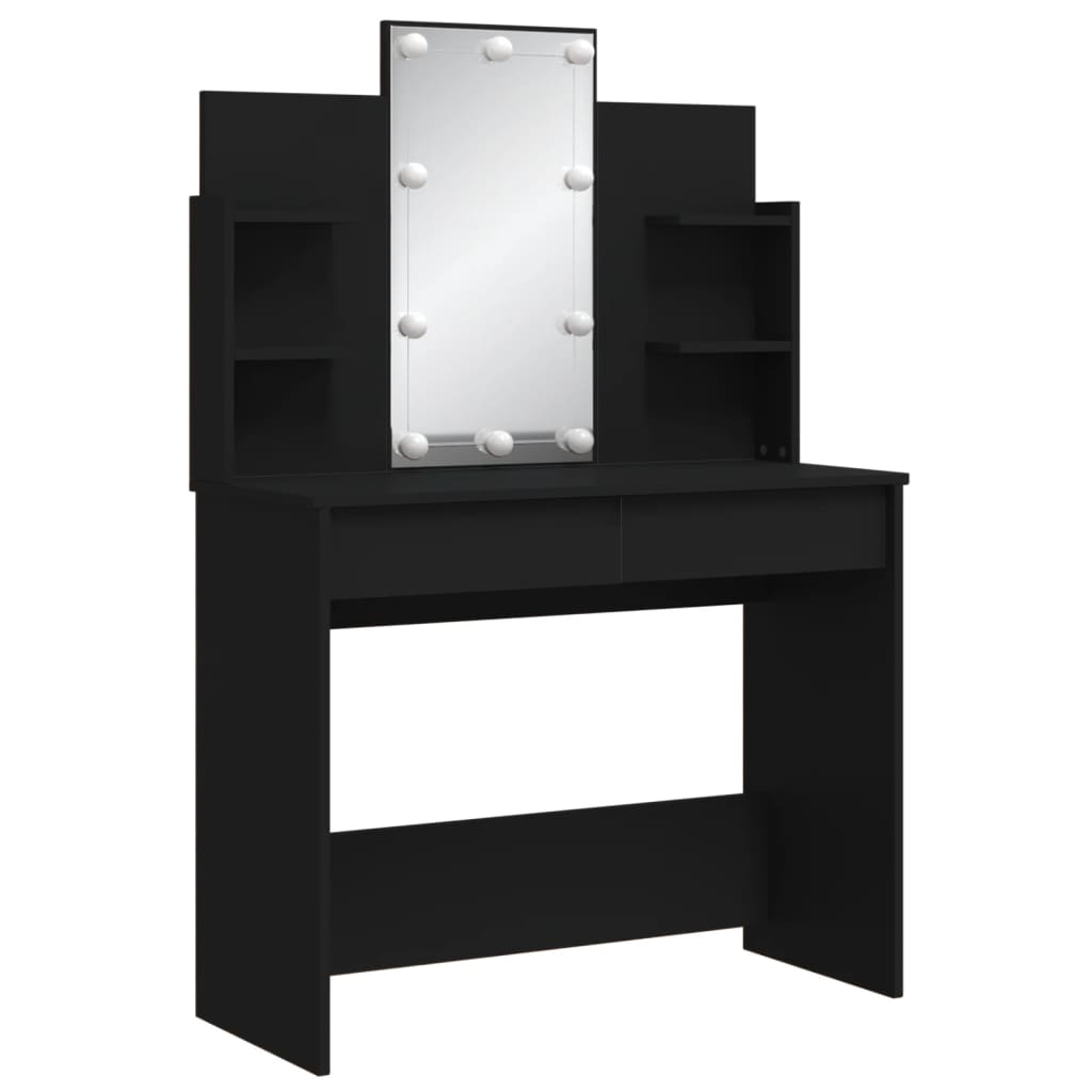 Sminkebord med LED svart 96x40x142 cm