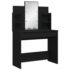 Sminkebord med LED svart 96x40x142 cm