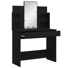 Sminkebord med LED svart 96x40x142 cm