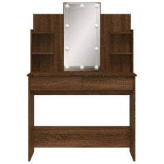 Sminkebord med LED brun eik 96x40x142 cm
