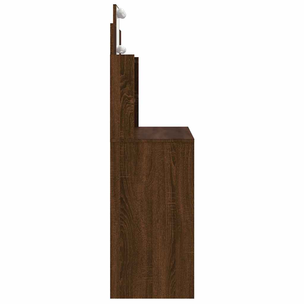 Sminkebord med LED brun eik 96x40x142 cm