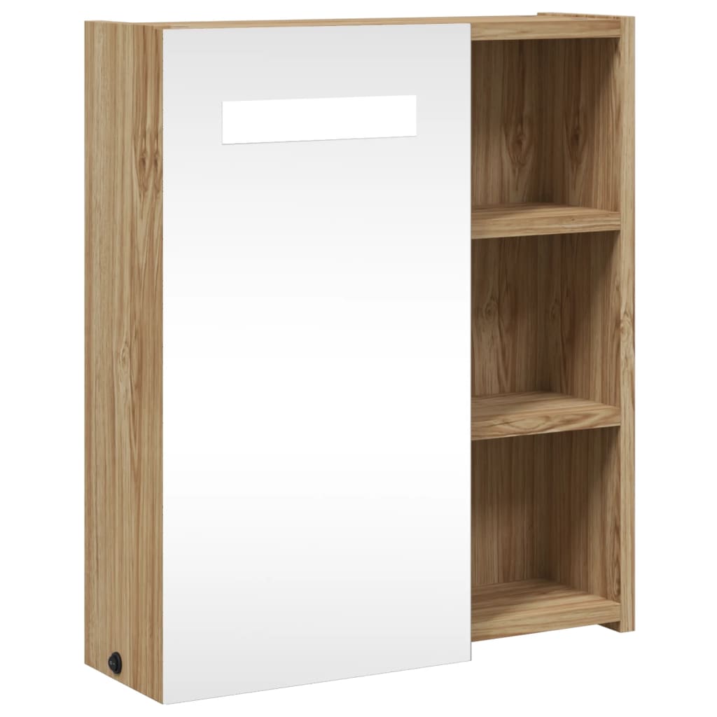 Baderomsspeilskap med LED-lys eik 45x13x52 cm