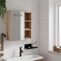 Baderomsspeilskap med LED-lys eik 45x13x52 cm