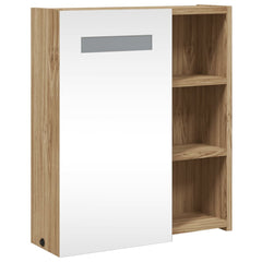 Baderomsspeilskap med LED-lys eik 45x13x52 cm