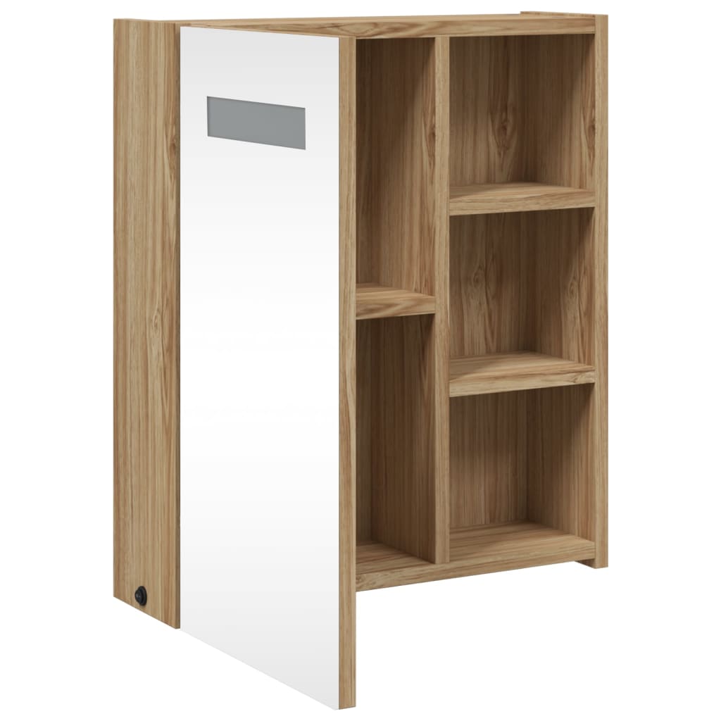 Baderomsspeilskap med LED-lys eik 45x13x52 cm