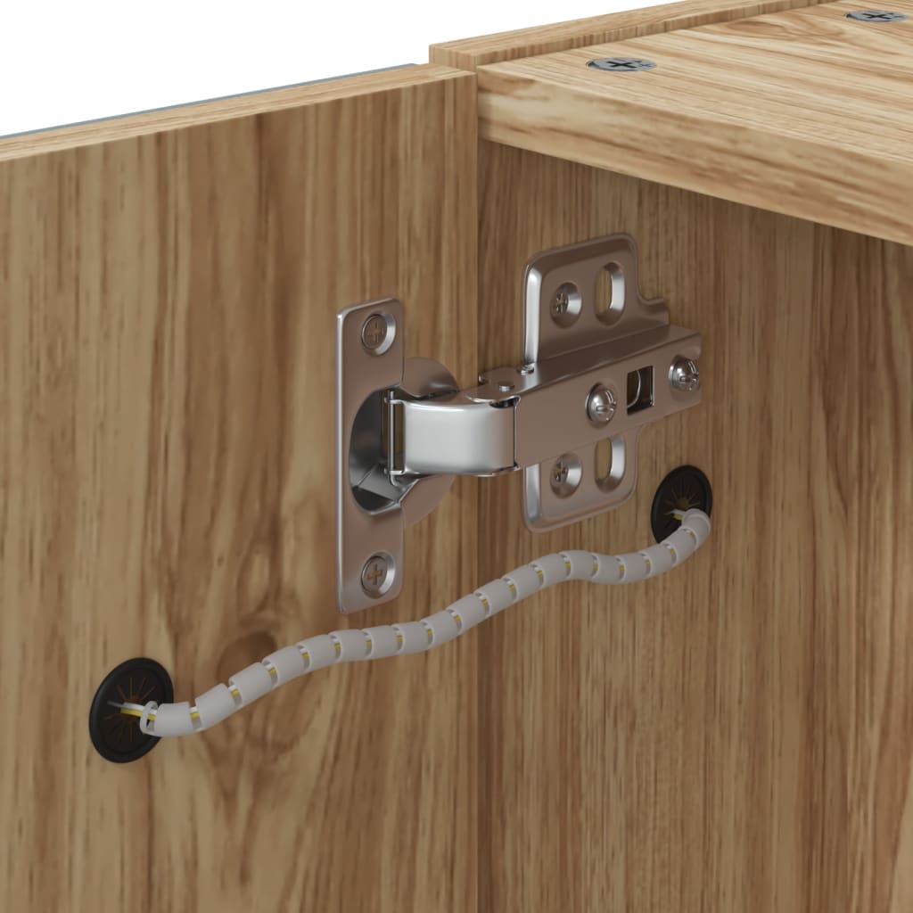 Baderomsspeilskap med LED-lys eik 45x13x52 cm