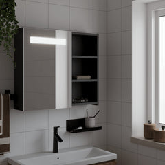 Baderomsspeilskap med LED-lys svart 60x13x52 cm