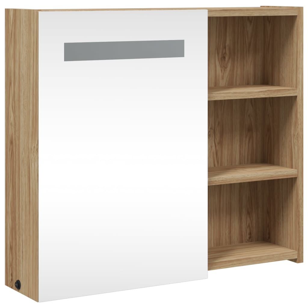 Baderomsspeilskap med LED-lys eik 60x13x52 cm