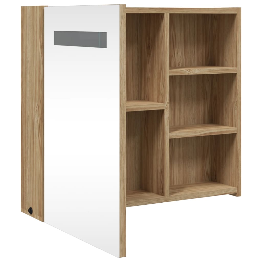 Baderomsspeilskap med LED-lys eik 60x13x52 cm
