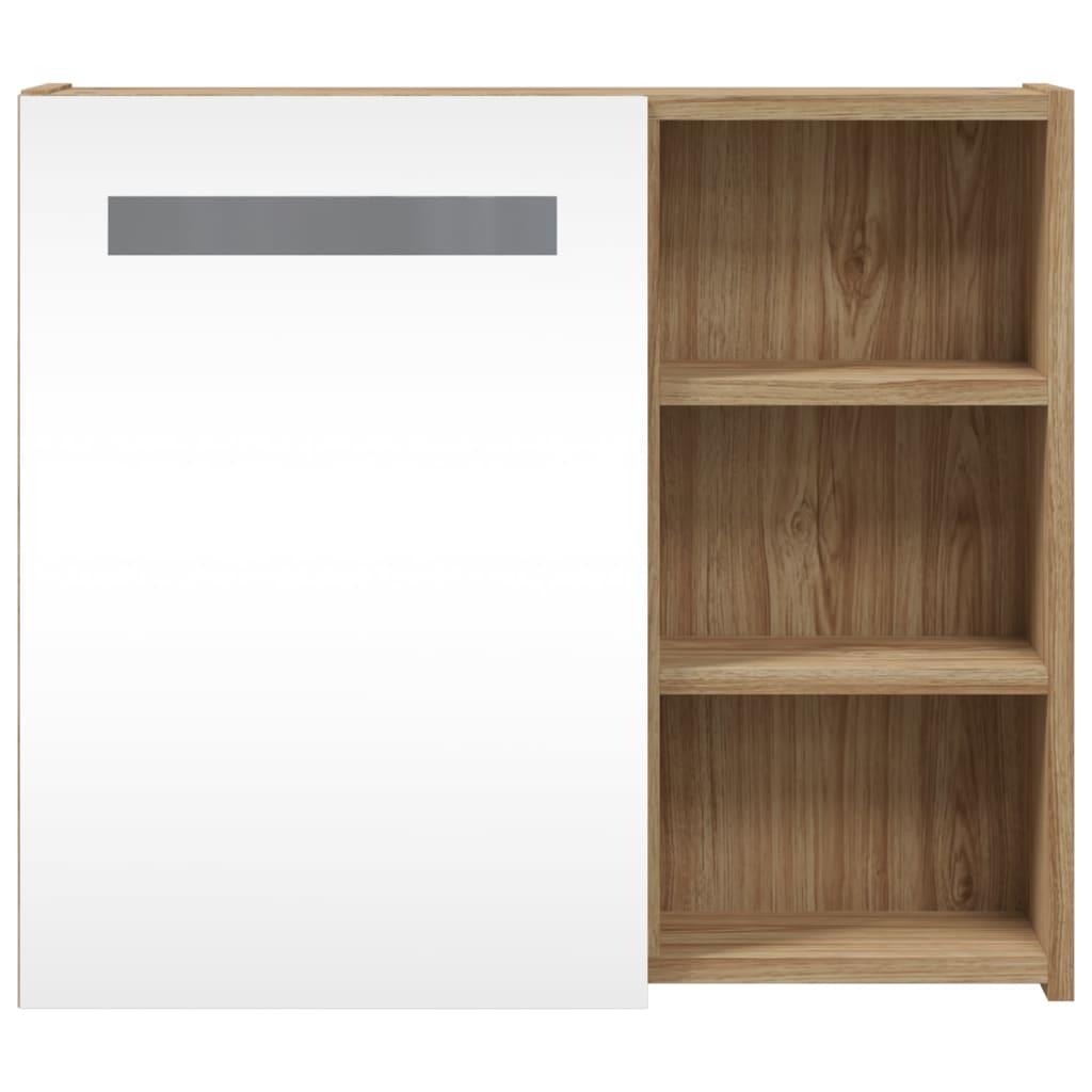 Baderomsspeilskap med LED-lys eik 60x13x52 cm