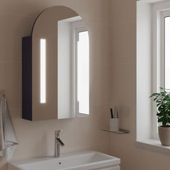 Baderomsspeilskap med LED-lys buet grå 42x13x70 cm