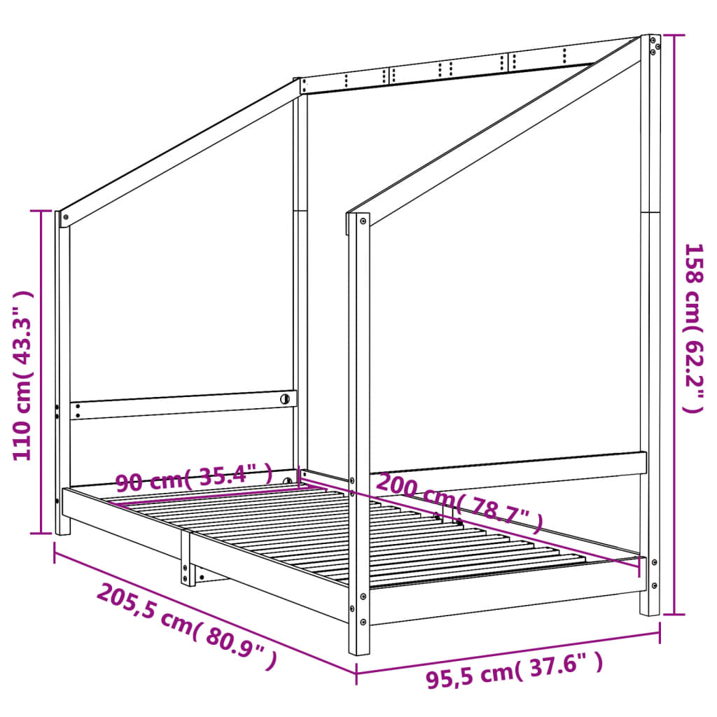Barnesengeramme svart 90x200 cm heltre furu - SminkeBord.no