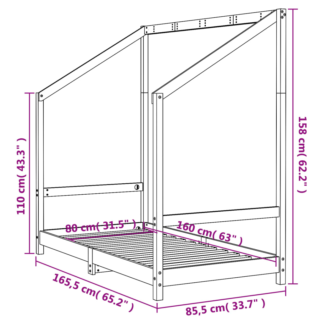 Barnesengeramme hvit 80x160 cm heltre furu - SminkeBord.no