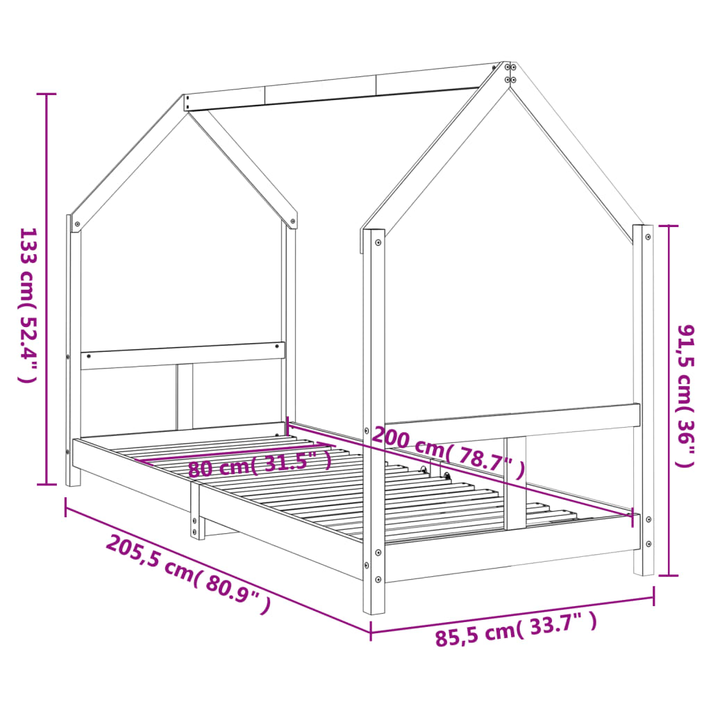 Barnesengeramme hvit 80x200 cm heltre furu - SminkeBord.no