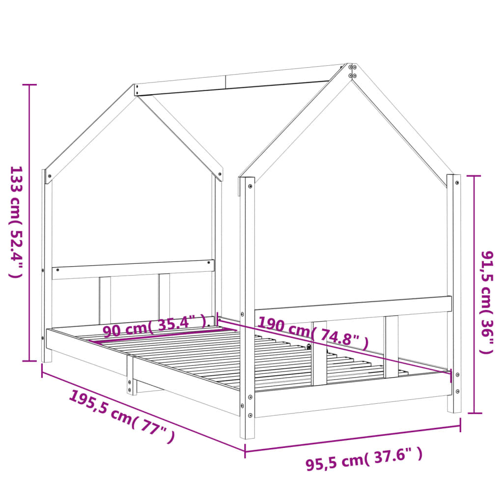 Barnesengeramme svart 90x190 cm heltre furu
