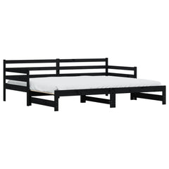 Uttrekkbar dagseng svart 90x200 cm heltre furu