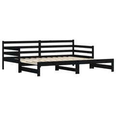 Uttrekkbar dagseng svart 90x200 cm heltre furu
