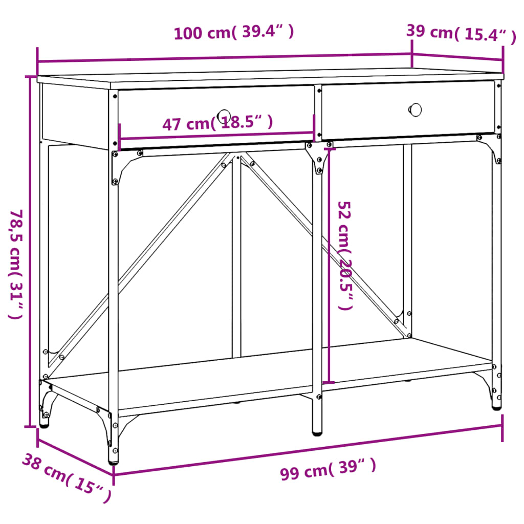 Konsollbord svart 100x39x78,5 cm konstruert tre - SminkeBord.no