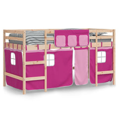 Køyeseng for barn med gardiner rosa 80x200 cm heltre furu