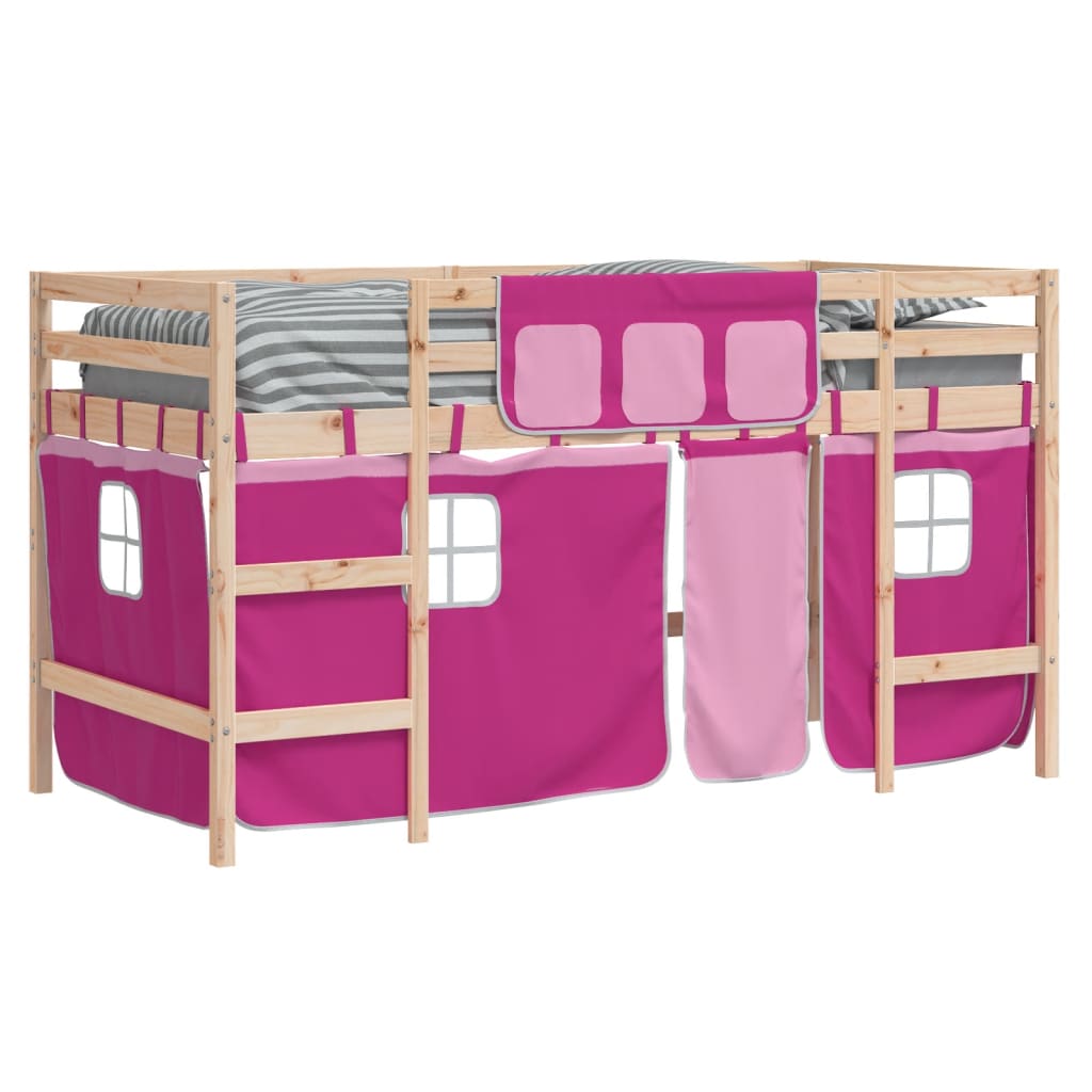 Køyeseng for barn med gardiner rosa 80x200 cm heltre furu