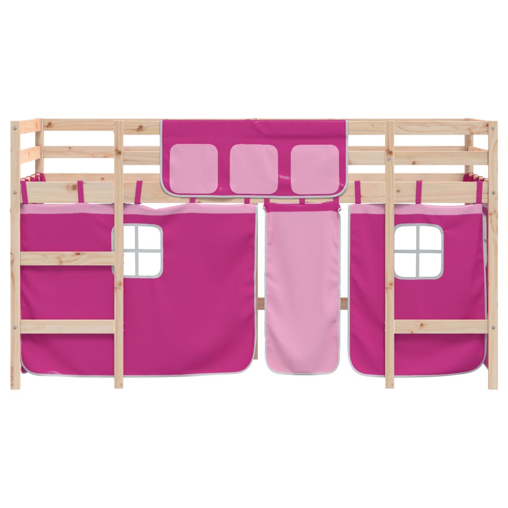 Køyeseng for barn med gardiner rosa 80x200 cm heltre furu