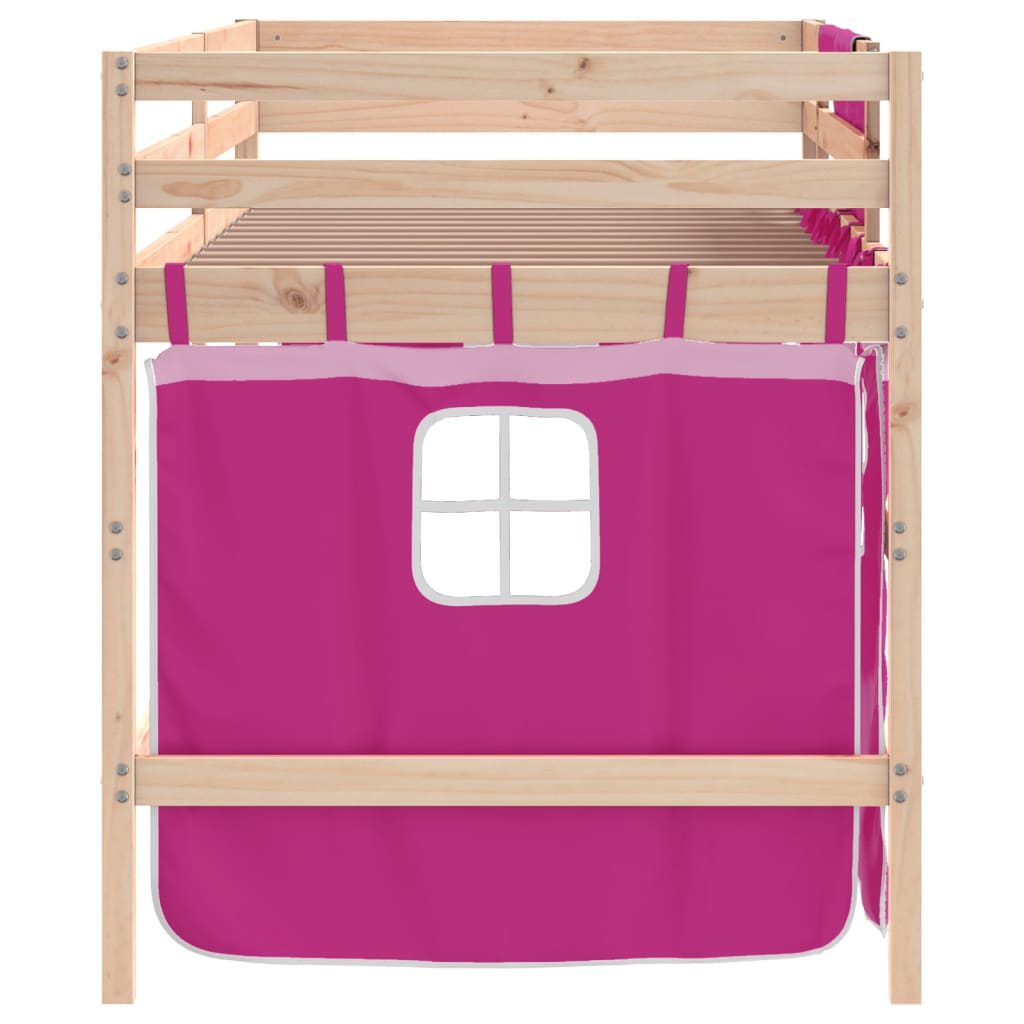 Køyeseng for barn med gardiner rosa 80x200 cm heltre furu