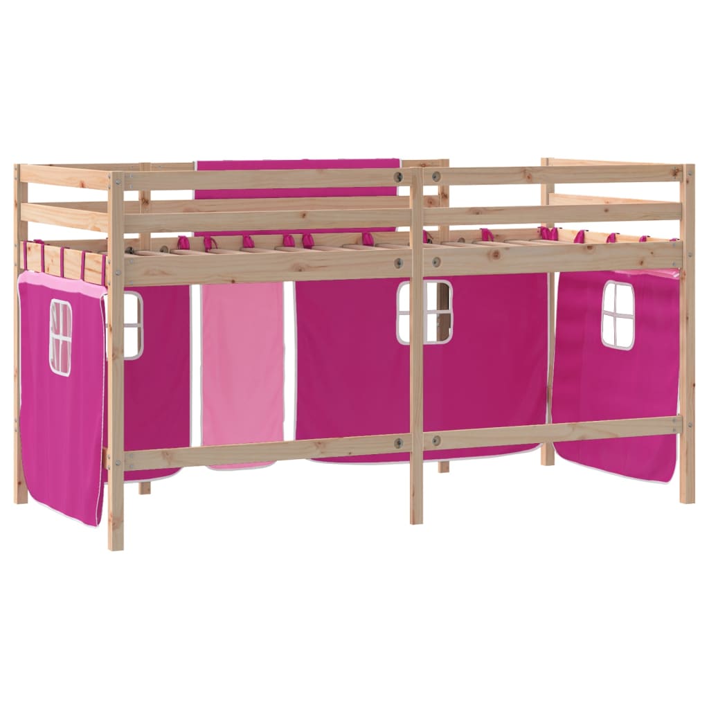 Køyeseng for barn med gardiner rosa 80x200 cm heltre furu