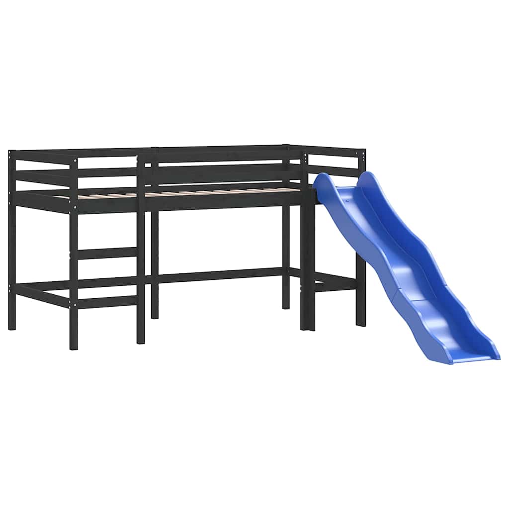 Køyeseng for barn med sklie svart 80x200 cm heltre furu
