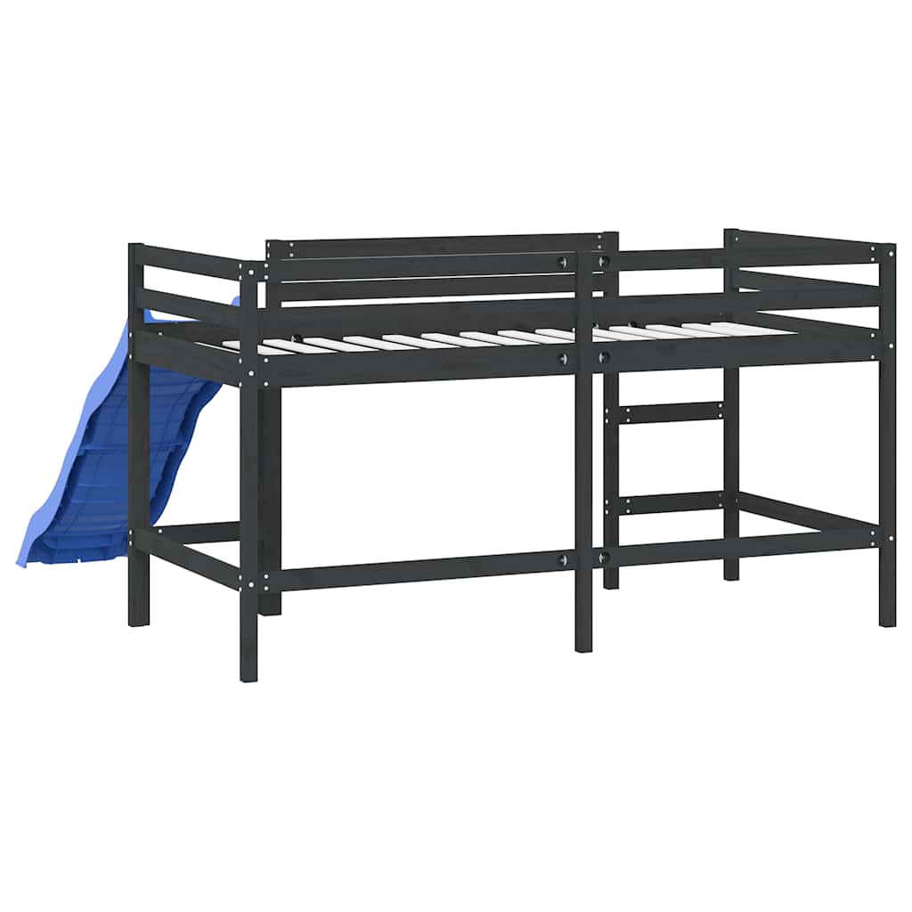 Køyeseng for barn med sklie svart 80x200 cm heltre furu