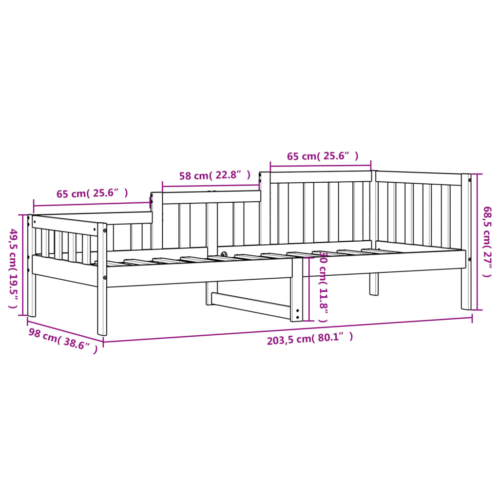 Dagseng uten madrass hvit 90x200 cm heltre furu
