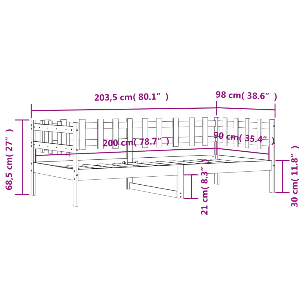 Dagseng uten madrass hvit 90x200 cm heltre furu
